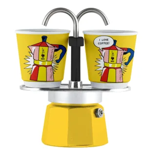 Bialetti Kávovar "Mini Express" Lichtenstein na 2 šálky s 2 pohárikmi